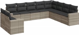 vidaXL 10-cz. zestaw wypoczynkowy do ogrodu, z poduszkami, jasnoszary 2