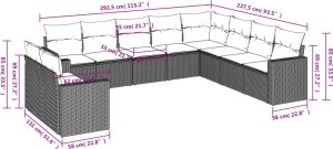 vidaXL 10-cz. zestaw wypoczynkowy do ogrodu, z poduszkami, jasnoszary 3