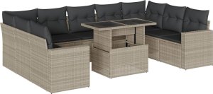 vidaXL 10-cz. zestaw wypoczynkowy do ogrodu, z poduszkami, jasnoszary 2