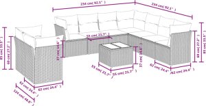 vidaXL 10-cz. zestaw wypoczynkowy do ogrodu, z poduszkami, jasnoszary 3