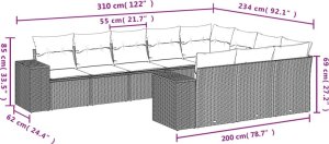 vidaXL 10-cz. zestaw wypoczynkowy do ogrodu, z poduszkami, jasnoszary 7