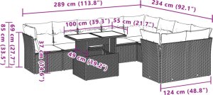 vidaXL 10-cz. zestaw wypoczynkowy do ogrodu, z poduszkami, jasnoszary 9