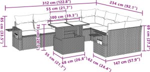 vidaXL 10-cz. zestaw wypoczynkowy do ogrodu, z poduszkami, jasnoszary 11