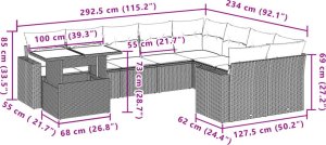 vidaXL 10-cz. zestaw wypoczynkowy do ogrodu, z poduszkami, szary 11