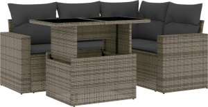 vidaXL 5-cz. zestaw wypoczynkowy do ogrodu, poduszki, szary rattan PE 2