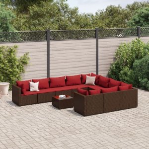 vidaXL 11-cz. zestaw mebli ogrodowych z poduszkami, brązowy, rattan PE 1