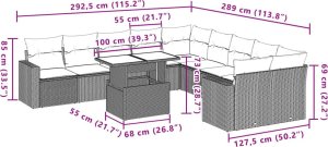 vidaXL 11-cz. zestaw mebli ogrodowych z poduszkami, brązowy, rattan PE 10