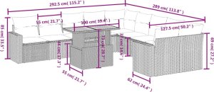 vidaXL 11-cz. zestaw mebli ogrodowych z poduszkami, szary rattan PE 3