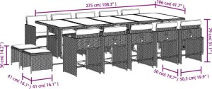 vidaXL 15-cz. zestaw mebli ogrodowych z poduszkami, brązowy, rattan PE 11