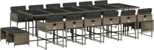 vidaXL 17-cz. zestaw mebli ogrodowych z poduszkami, szary, rattan PE 2