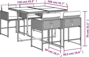 vidaXL 5-cz. zestaw mebli ogrodowych z poduszkami, czarny, polirattan 6