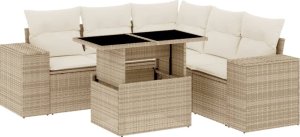 vidaXL 6-cz. zestaw mebli ogrodowych z poduszkami, beżowy, polirattan 2