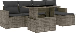 vidaXL 6-cz. zestaw mebli ogrodowych z poduszkami, szary, polirattan 2