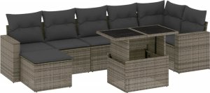 vidaXL 8-cz. zestaw mebli ogrodowych z poduszkami, szary, polirattan 2
