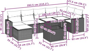 vidaXL 8-cz. zestaw mebli ogrodowych z poduszkami, szary, polirattan 10