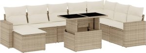 vidaXL 9-cz. zestaw mebli ogrodowych z poduszkami, beżowy, polirattan 2