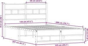 vidaXL Metalowa rama łóżka, bez materaca, dąb sonoma, 120x200 cm 9