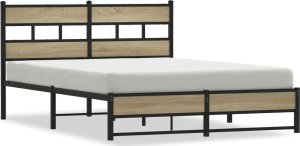 vidaXL Metalowa rama łóżka, bez materaca, dąb sonoma, 140x200 cm 2