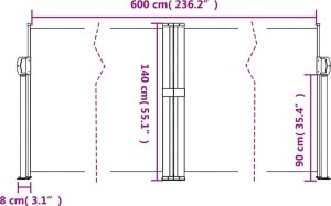 vidaXL Zwijana markiza boczna, czarna, 140 x 600 cm 10