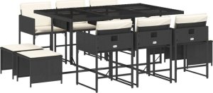vidaXL 11-cz. zestaw mebli do ogrodu, z poduszkami, czarny rattan PE 2