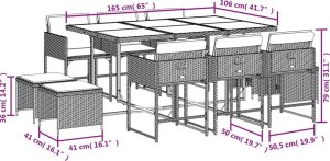 vidaXL 11-cz. zestaw mebli do ogrodu, z poduszkami, czarny rattan PE 6