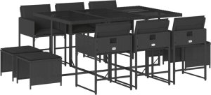 vidaXL 11-cz. zestaw mebli do ogrodu, z poduszkami, czarny rattan PE 2
