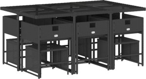 vidaXL 11-cz. zestaw mebli do ogrodu, z poduszkami, czarny rattan PE 3