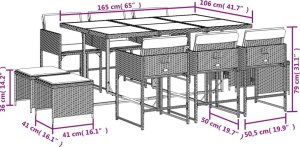 vidaXL 11-cz. zestaw mebli do ogrodu, z poduszkami, czarny rattan PE 6