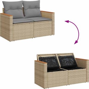 vidaXL 5-cz. zestaw mebli z poduszkami, beżowy, rattan PE i akacja 7