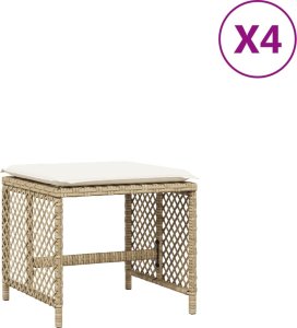 vidaXL Stołki ogrodowe z poduszkami, 4 szt., beżowe, 41x41x36 cm 2