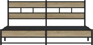 vidaXL Metalowa rama łóżka, bez materaca, dąb sonoma, 193x203 cm 4