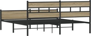 vidaXL Metalowa rama łóżka, bez materaca, dąb sonoma, 200x200 cm 6