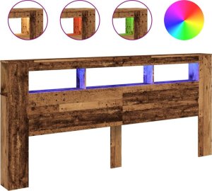 vidaXL Wezgłowie łóżka z LED, stare drewno, 220x18,5x103,5 cm 2