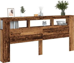 vidaXL Wezgłowie łóżka z LED, stare drewno, 220x18,5x103,5 cm 5