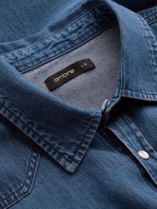 Ombre Koszula męska jeansowa na zatrzaski z kieszonkami - niebieska V2 OM-SHDS-0115 XXL 5