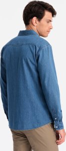 Ombre Koszula męska jeansowa na zatrzaski z kieszonkami - niebieska V2 OM-SHDS-0115 XXL 10