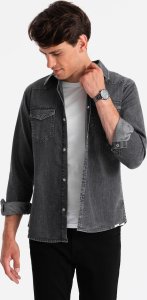 Kurtka męska Ombre Koszula męska jeansowa na zatrzaski z kieszonkami - czarna V3 OM-SHDS-0115 XXL 3