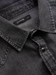 Kurtka męska Ombre Koszula męska jeansowa na zatrzaski z kieszonkami - czarna V3 OM-SHDS-0115 XXL 5
