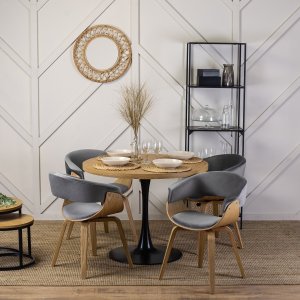 Mebel Elite Krzesło Tapicerowane z Drewna Giętego GARY Dąb Złoty/Szare Nowoczesne Loft 1