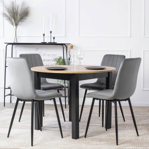 Mebel Elite Zestaw Stół Okrągły Rozkładany HARRY 102-142 4 Krzesła Tapicerowane IBIS Szare do Jadalni 1