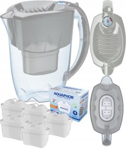 Dzbanek filtrujący Aquaphor Amethyst 2,8 l z żebrowaną pokrywką szary + 5 wkładów Maxfor Plus 1