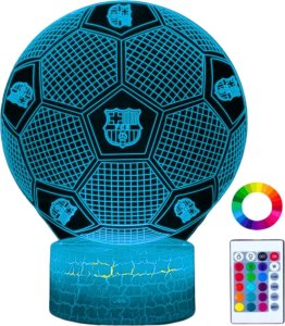 Lampka biurkowa Creative Lampka Nocna Biurkowa Dla Dzieci Fc Barcelona Piłka Herb 16 Led 3D + Pilot 1