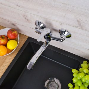 Bateria kuchenna Sotbe SOTBE ATRAN  Bateria kuchenna ścienna zlewozmywakowa Ruchoma wylewka 30 cm 2