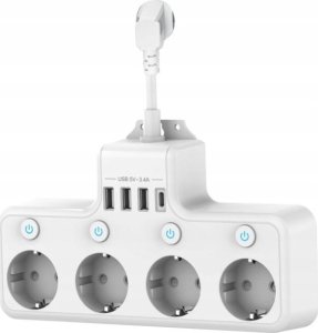 Pan i Pani Gadżet Listwa Zasilająca Ścienna Z Przełącznikami 4 Gniazda + 3x Usb Biała 1