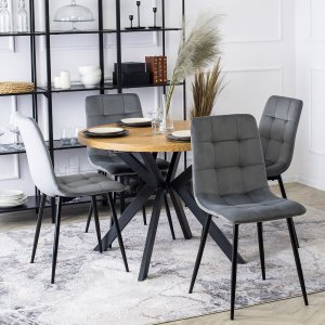 Mebel Elite Krzesło Tapicerowane do Jadalni PERU Szare Welurowe Nowoczesne Loft 1