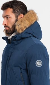 Kurtka męska Ombre Długa ocieplana męska kurtka parka z rozpinanym dołem  granatowa V5 OM-JALJ-0184 XL 3