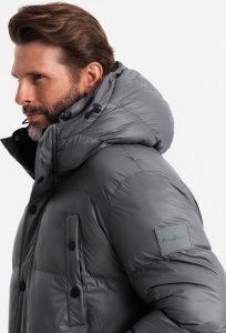 Kurtka męska Ombre Długa kurtka męska puffer z zapinanymi kieszeniami  grafitowa V1 OM-JALJ-0186 XL 3
