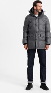 Kurtka męska Ombre Długa kurtka męska puffer z zapinanymi kieszeniami  grafitowa V1 OM-JALJ-0186 XL 5