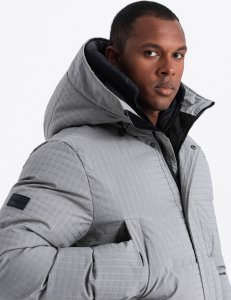 Kurtka męska Ombre Długa męska kurtka parka ze strukturalnej tkaniny  szara V2 OM-JALJ-0201 M 2