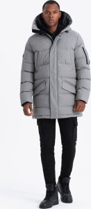 Kurtka męska Ombre Długa męska kurtka parka ze strukturalnej tkaniny  szara V2 OM-JALJ-0201 M 5